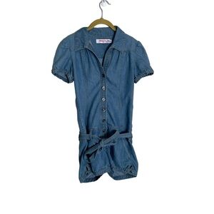 Celebrity Pink Chambray Denim Mod Vintage Inspired Hot Pants Romper Small